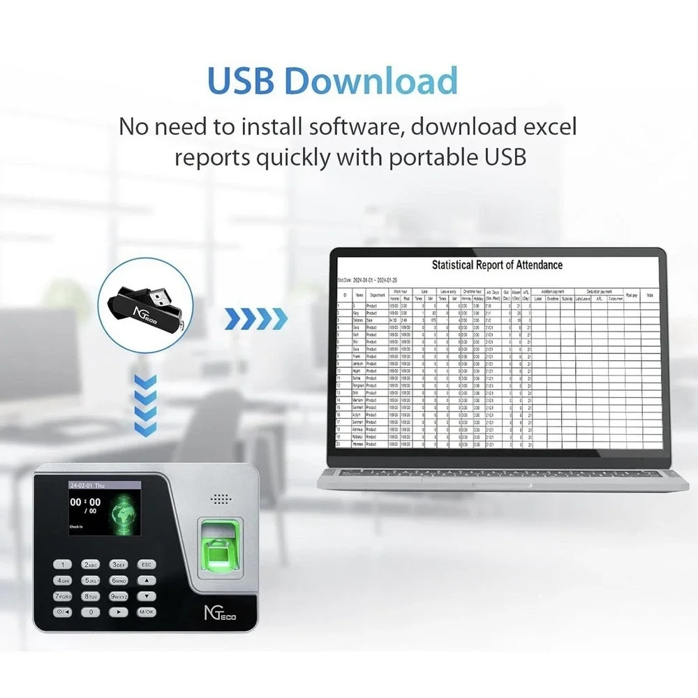 NGTeco Biometric Time Clock Fingerprint & PIN Standalone